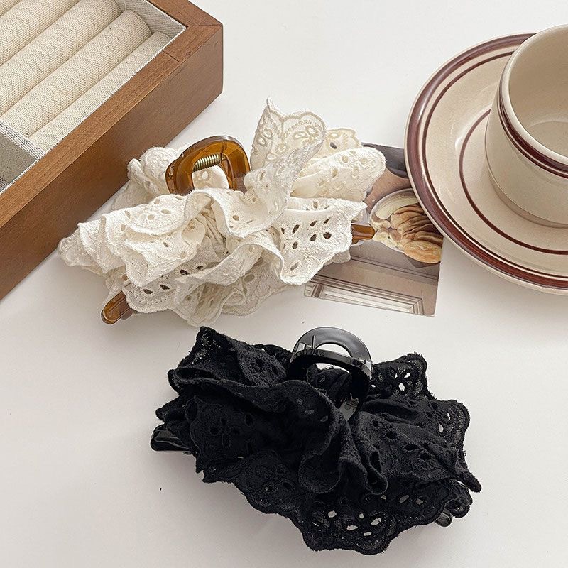 法式优雅复古蕾丝花边大号抓夹女感鲨鱼夹芭蕾风头饰盘发夹子
