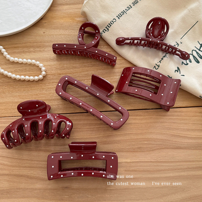 tktk安可拉红色系波点蝴蝶结抓夹女感2025新款发夹大号鲨鱼夹发卡