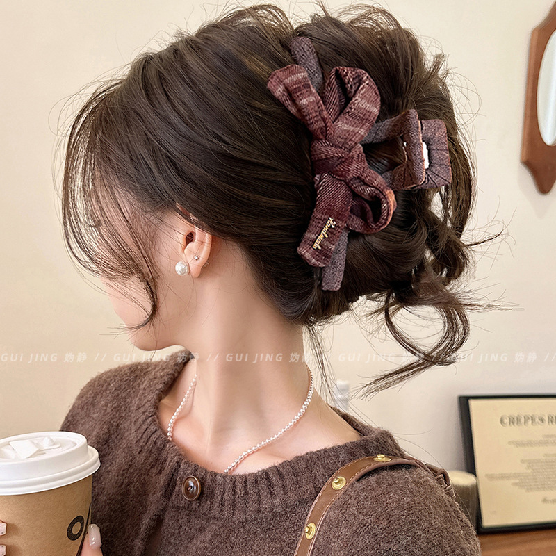 tktk豹纹蝴蝶结抓夹女感2025新款后脑勺发夹大号鲨鱼夹子秋冬头饰