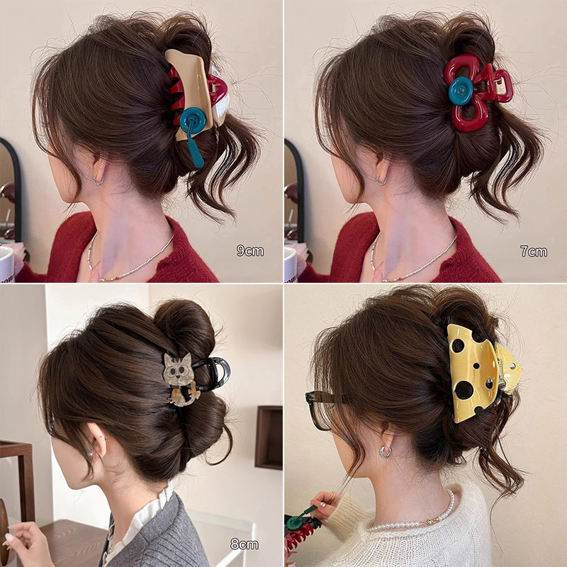 tktk可爱萌趣猫狗抓夹卡通头发鲨鱼夹女新款感发夹后脑勺盘发头饰