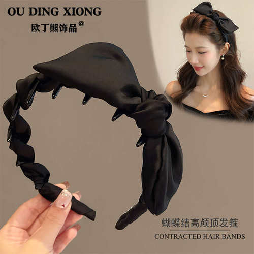 TKTK黑色蝴蝶结发箍女高颅顶2025新款日常外戴发带洗脸头箍压发卡