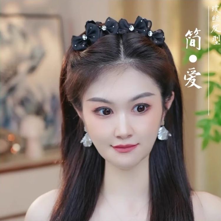 夏季新款甜美水钻网纱抓夹双蝴蝶结时尚后脑勺抓夹百搭外出发夹子