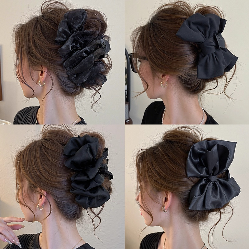 tktk黑色蝴蝶结抓夹女感2025新款后脑勺盘发鲨鱼夹子发卡头饰发夹