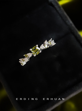 2026新款法式复古橄榄绿锆石开口可调节镀真金保色戒指新款食指