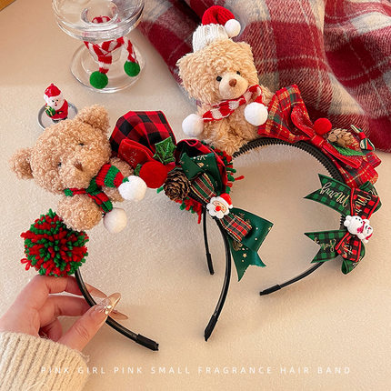 tktk圣诞头饰可爱小熊发箍女防滑带齿红色新年头箍发卡拍照道具