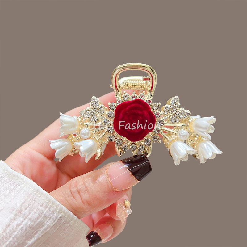 国风玫瑰抓夹中号新款超仙感铃兰花半扎发夹气质时尚鲨鱼夹子