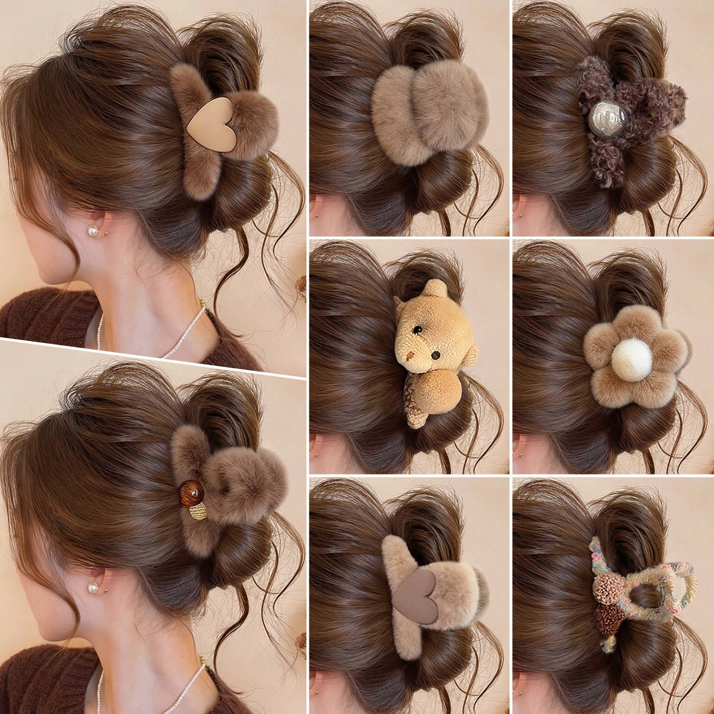 tktk秋冬毛绒抓夹女感2025新款发量少发夹后脑勺盘发鲨鱼夹子发卡