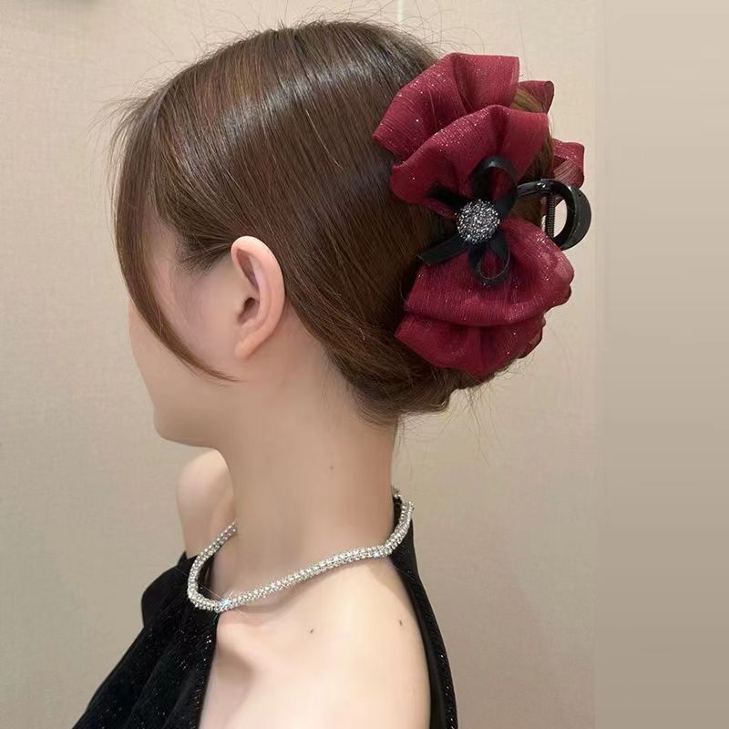 简约气质百搭黑色浪漫蝴蝶结后脑勺盘发精致优雅温柔小版型鲨鱼夹