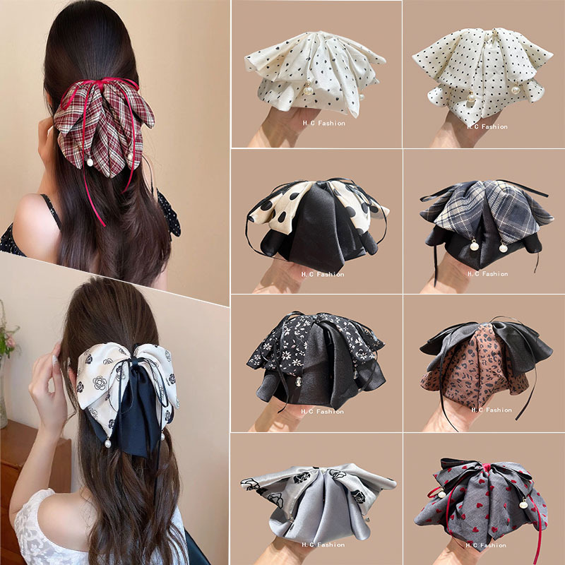 精致波点蝴蝶结马尾夹法式优雅后脑勺半扎发夹韩系感抓夹饰品