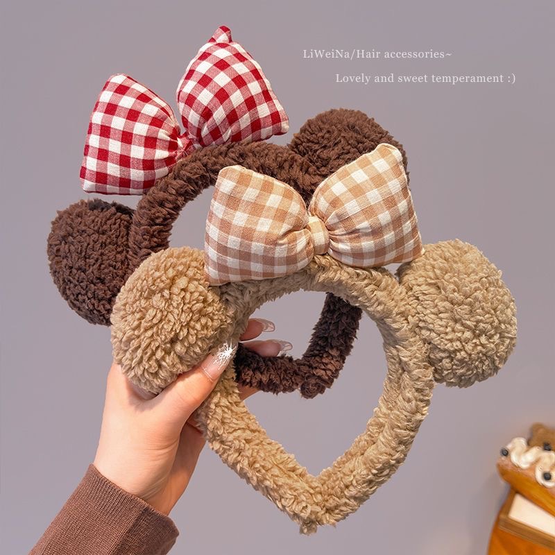 蝴蝶结小熊耳朵毛绒发箍女洗脸压发防滑头箍2024新款可爱发捆头饰