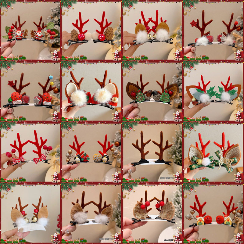 TKTK2025圣诞头饰鹿角发夹女森系装扮麋鹿夹子节日道具圣诞节发箍