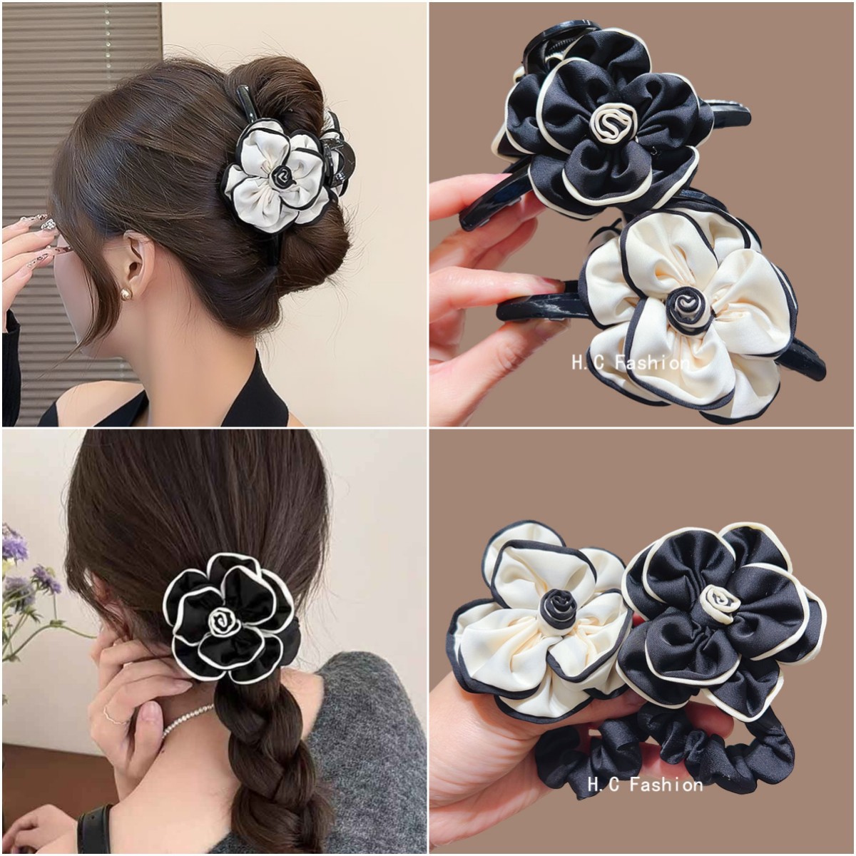 优雅气质山茶花发圈头绳发夹新款感小香风扎丸子头半扎发抓夹