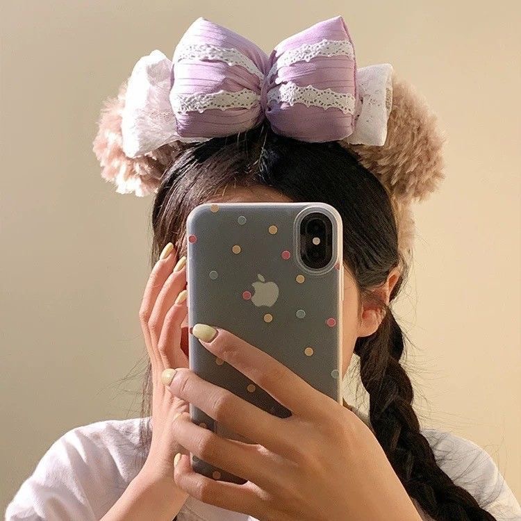 可爱蝴蝶结小熊耳朵毛绒发箍女款外出百搭发卡洗脸压发头箍饰品