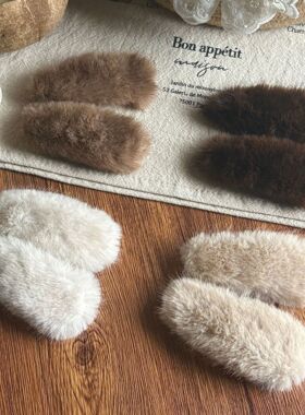 韩国ins仿水貂毛毛绒水滴bb夹发夹女甜美百搭刘海侧边夹发卡发饰