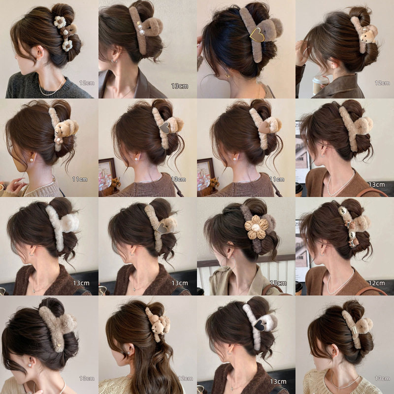 TKTK毛绒抓夹发夹后脑勺新款大号夹子丸子头韩国优雅气质鲨鱼夹