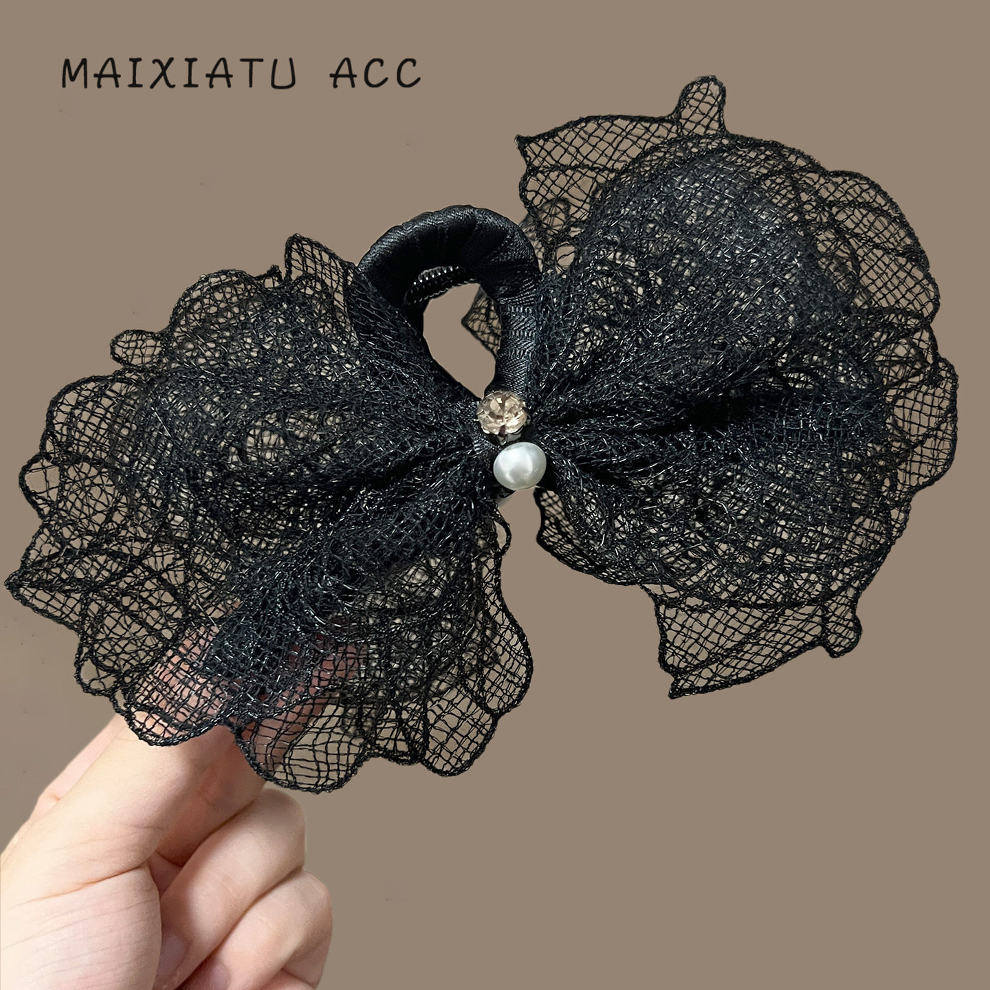 TKTK兰诺黑色蕾丝花边蝴蝶结发夹简约法式优雅后脑勺鲨鱼夹子大号