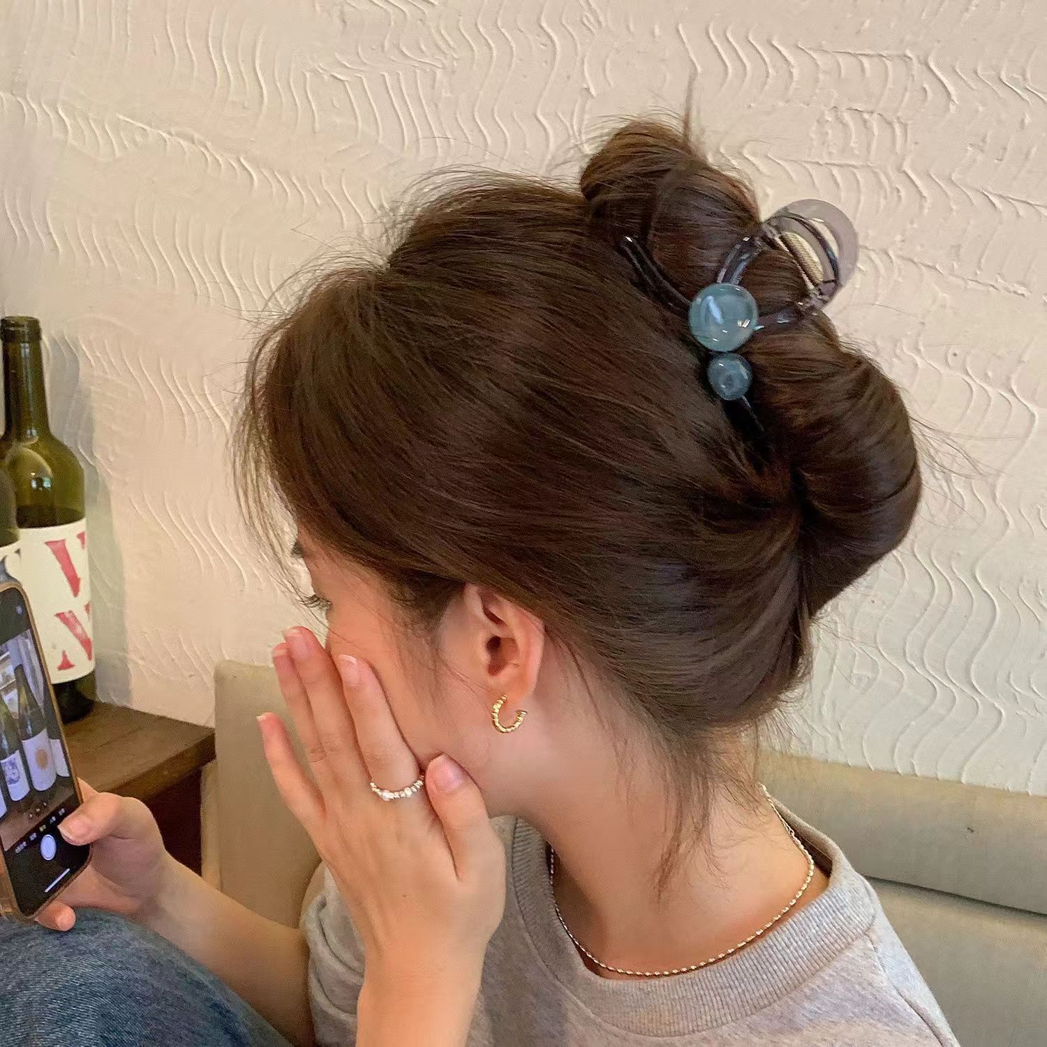 透明水滴珠珠抓夹气质发夹后脑勺鲨鱼夹子感盘发抓夹头饰