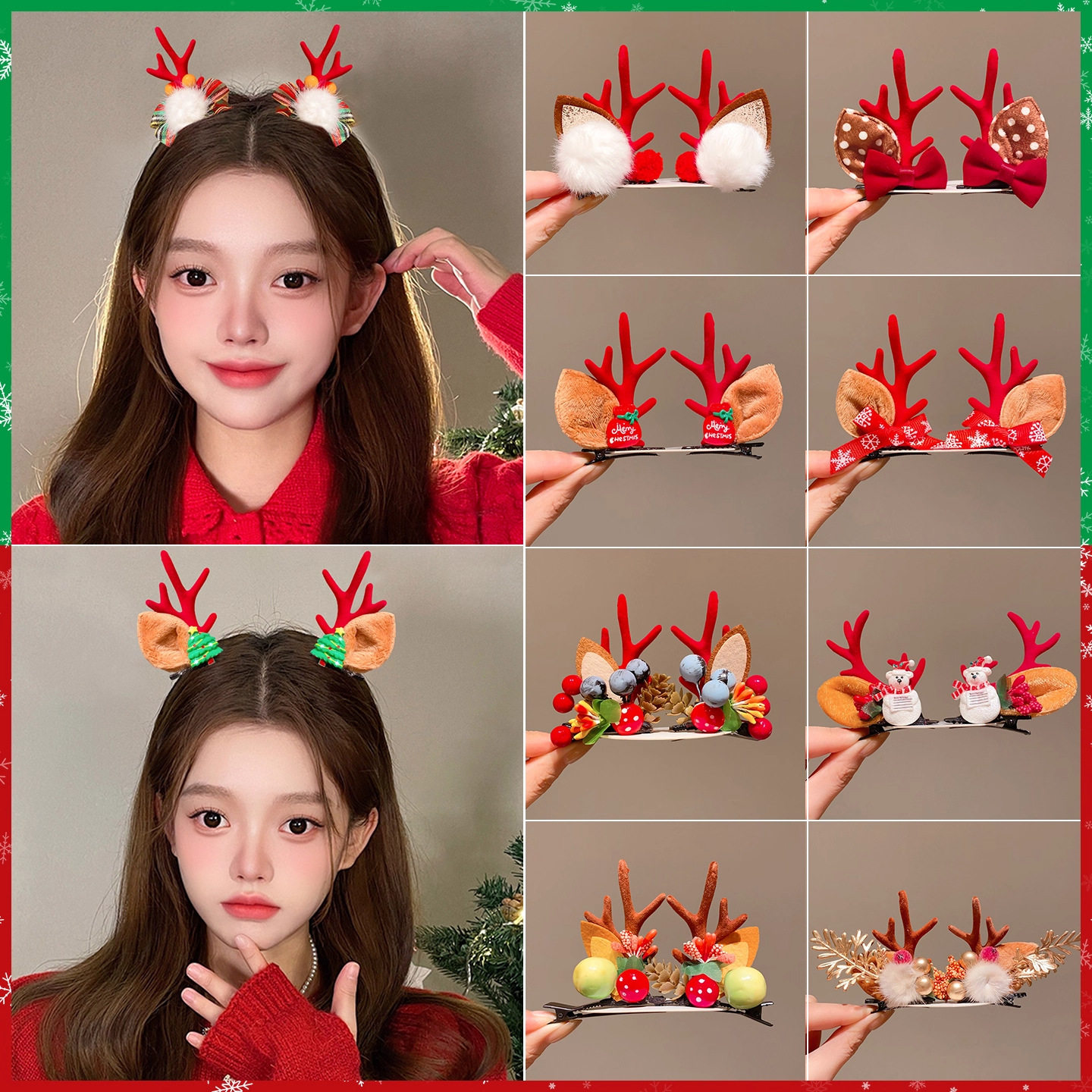 tktk欧美跨境圣诞节发夹2025新款麋鹿发卡女鹿角成人发饰对夹头饰