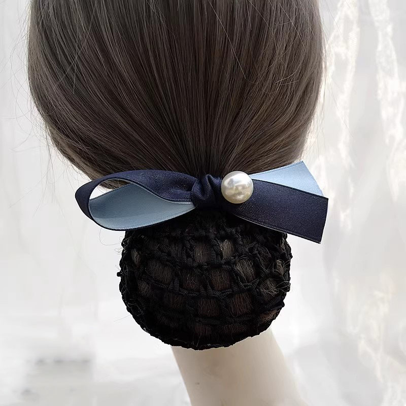 头花撞色职业女护士发网蝴蝶结隐形空姐服务员发夹盘发网兜珍珠