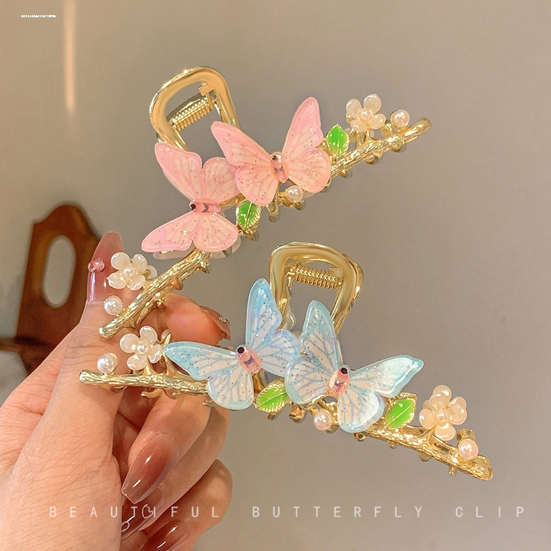 2023夏季新款盘发发抓新款女发卡大号夏季优雅甜美蝴蝶鲨鱼夹