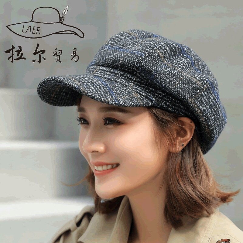 秋冬帽子女复古格子八角帽毛呢鸭舌画家帽百搭英伦文艺贝雷帽