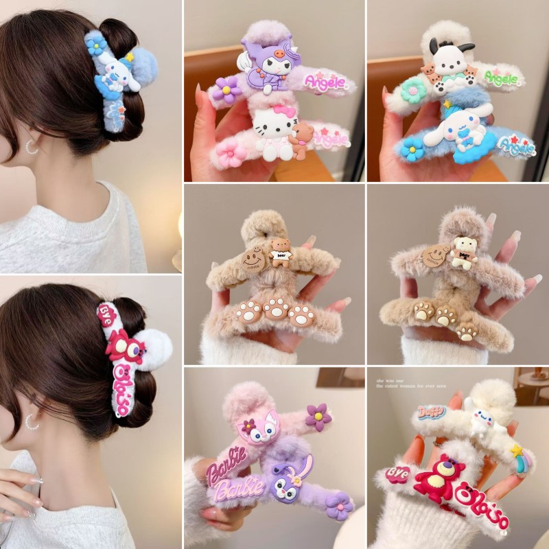 秋冬卡通毛绒抓夹大号鲨鱼夹子毛毛发夹后脑勺发抓毛茸茸发卡女