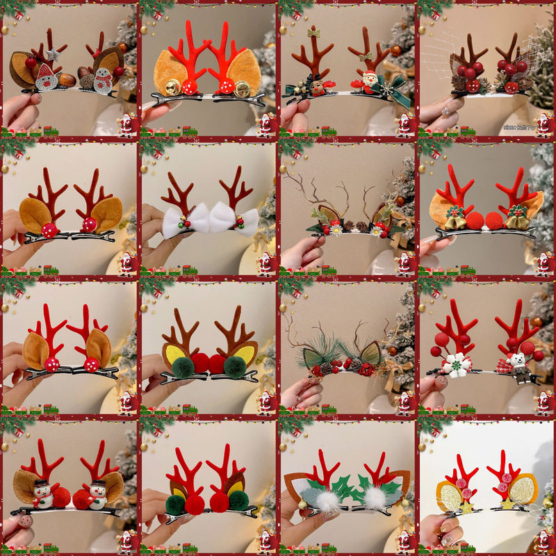 tktk2025跨境圣诞节麋鹿发夹女发箍森系儿童可爱鹿角发卡圣诞头饰