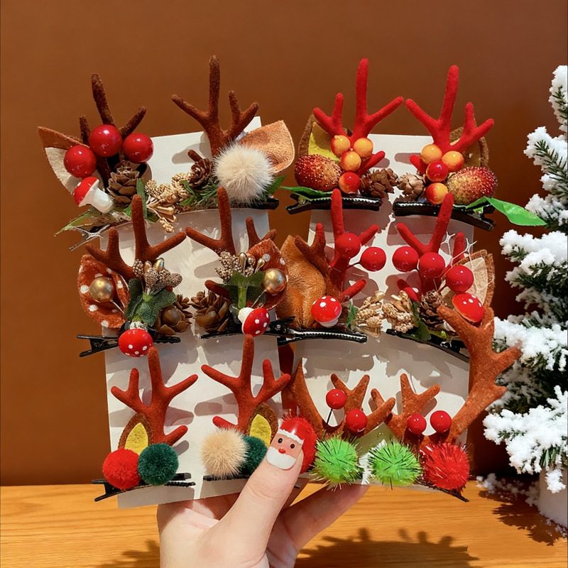 圣诞鹿角发夹饰品拍照道具侧边夹发卡夹子头饰儿童bb夹装扮