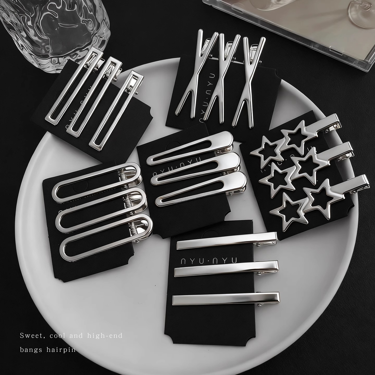 TKTK简约银色镂空金属发夹女侧边刘海夹前额碎发鸭嘴夹子一字发卡