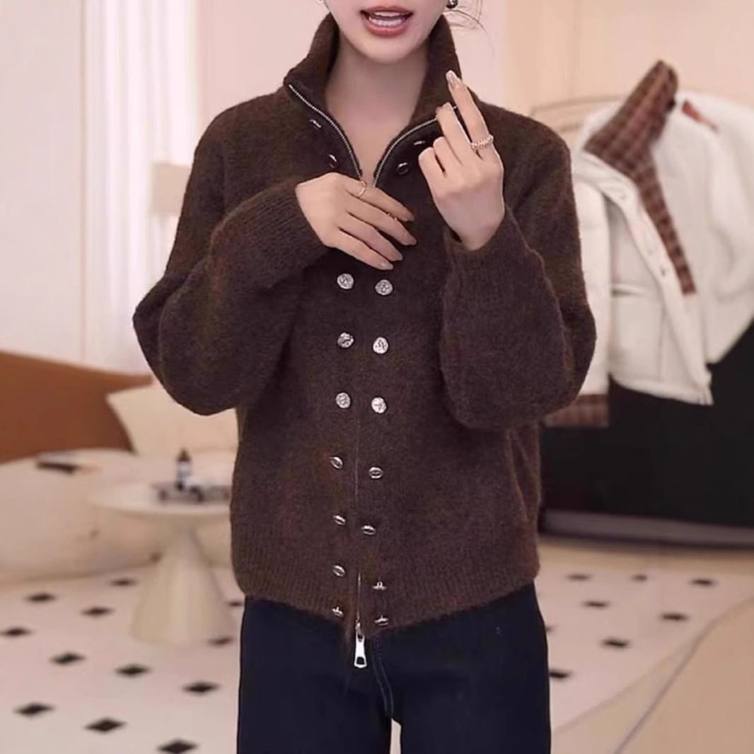 超好看高领拉链毛衣女秋冬大码胖mm洋气打底针织开衫外套加厚上衣