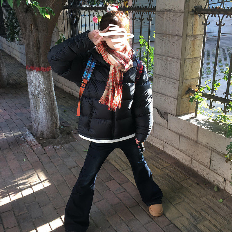 黑色羽绒棉服女冬季2025新款韩系穿搭宽松加厚小个子连帽棉袄外套