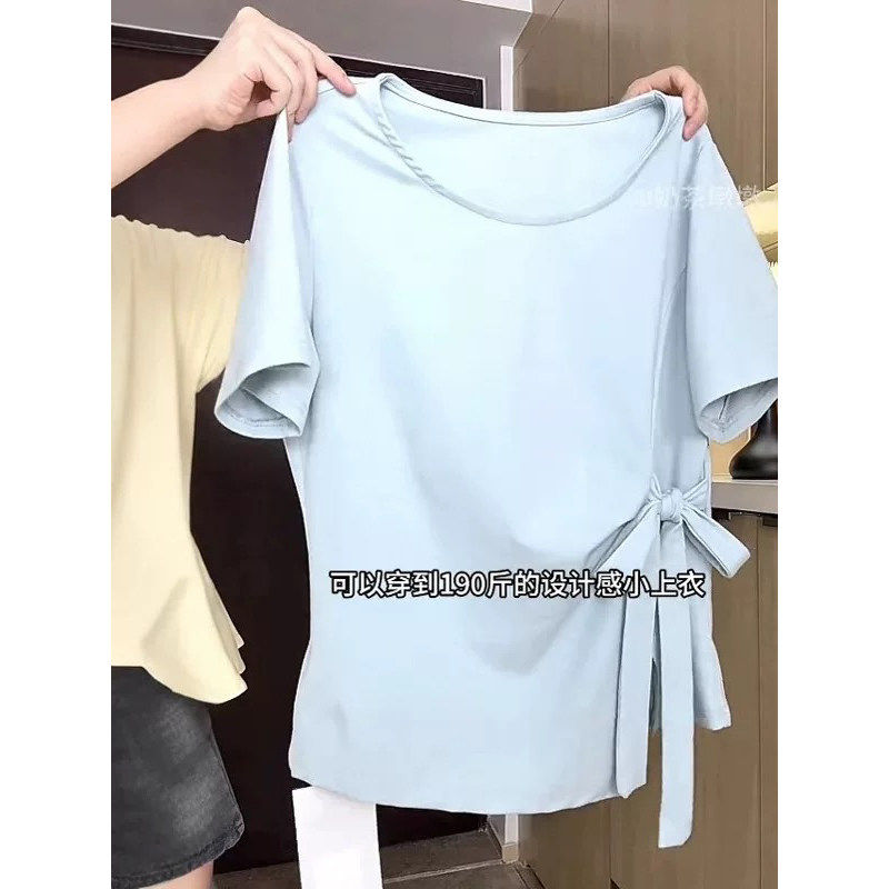 大尺码微胖蓝色不规则短