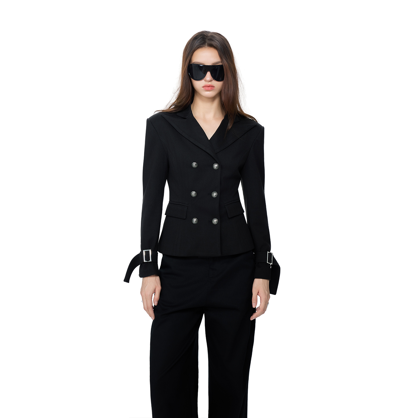 无脊椎25fw-019人字纹高智感毛呢翻领复古收腰西装外套