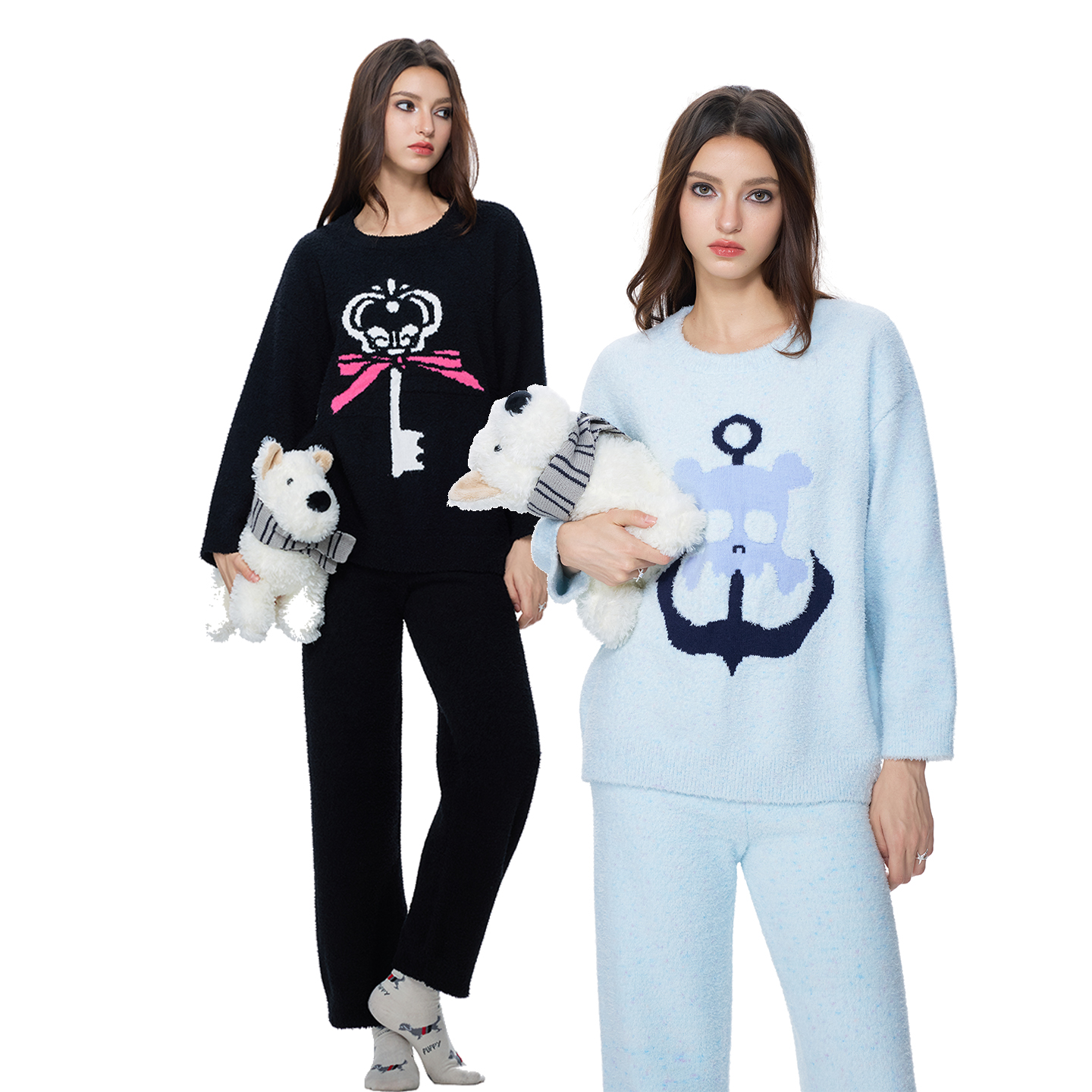 Invertebrate半边绒密织提花套装女秋冬新款保暖居家服睡衣套装女