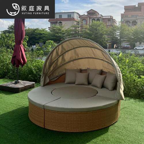 户外创意休海闲拼接22-7-27-圆沙发手室外泳池边工藤编床躺床防水