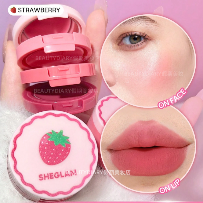 现货sheglam三色唇颊膏 浆果樱桃脸颊和润唇膏通用提升气色