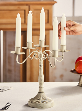 法式复古做旧铁艺烛台摆件生日宴会婚礼餐桌浪漫烛光晚餐拍摄道具