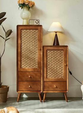 能北欧实木斗柜复古侘寂风物柜室多功高储低柜73260民宿藤编收卧