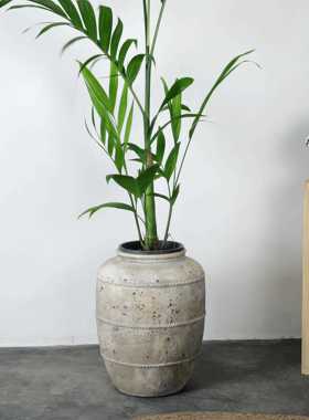 侘寂风水径泥花盆特大大号圆形口落地场F99786-F民宿会所艺商术大