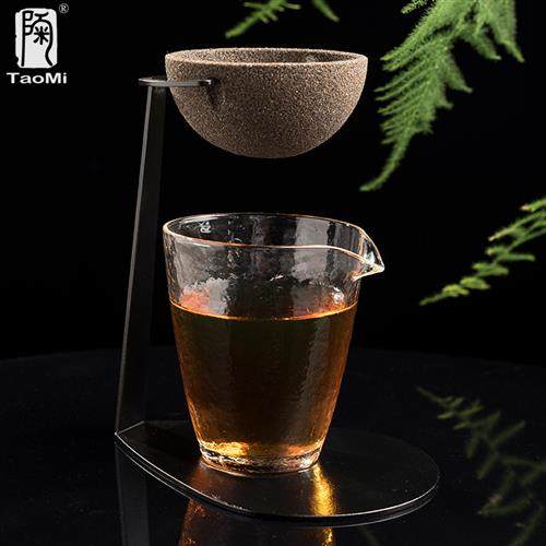 陶迷无孔茶漏公道杯氧化铝矿石陶瓷茶滤托架过滤器耐高温玻璃公杯