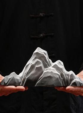 现代禅意微景观鱼缸造景玄关中式茶桌书房装饰品创意陶瓷假山摆件