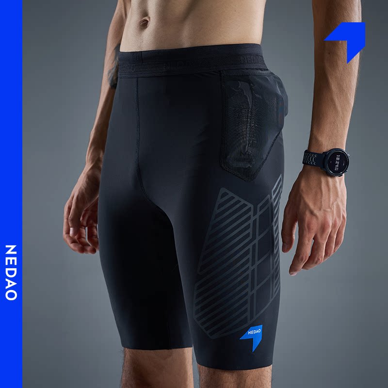 聚能力收纳五分紧身裤后腰口袋马拉松跑步男分区加压高弹压缩裤