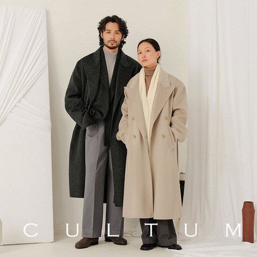 男女同款长款850g加重毛呢大衣