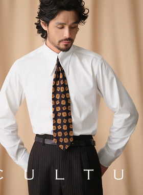 【竹纤维】CULTUM复古白色衬衫男长尖领轻薄透气长袖商务修身西装