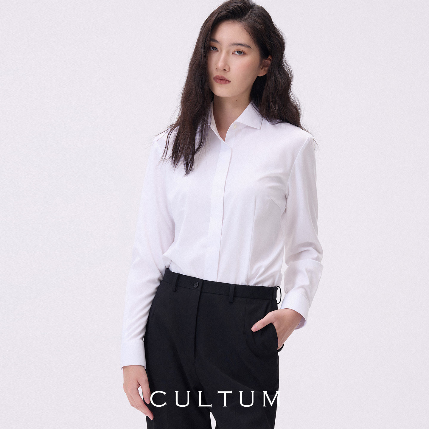 【亲肤莫代尔】CULTUM白衬衫女长袖收腰微弹职业通勤面试正装衬衣