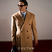 CULTUM秋冬大衣男中长款 100%羊毛 短顺毛高级感双排扣加厚外套