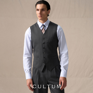 套装 CULTUM羊毛西服马甲男商务条纹收腰西装 内搭马夹 Super110