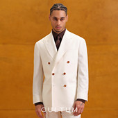 半麻衬戗驳领双排扣意式 CULTUM50羊毛白色西装 套装 休闲西服外套男