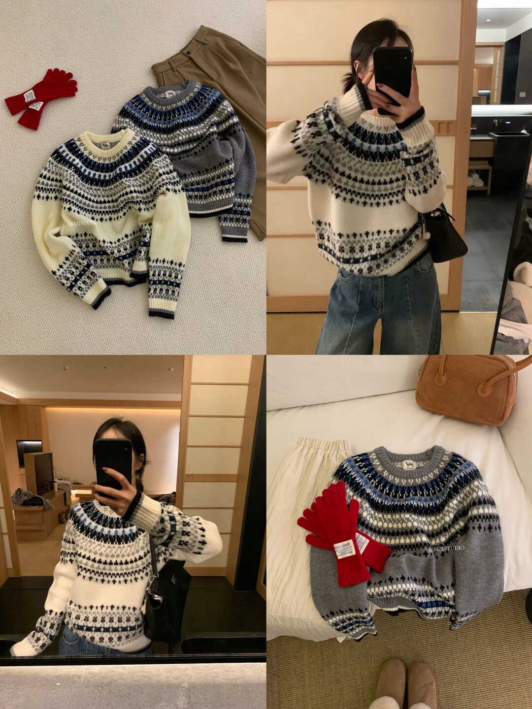 冬日复古记忆巴恩风提花随意慵懒感圆领保暖毛衣