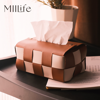 MIILife 皮革编织中式复古高颜值纸巾盒抽纸盒客厅轻奢棋盘格高档